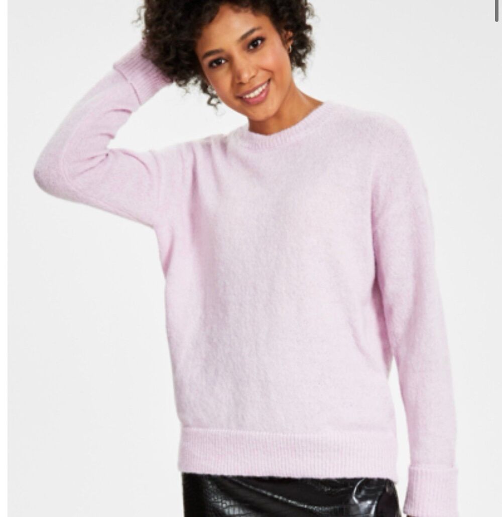 Bar III Fine Knit Crewneck Pullover Sweater Dreamy Pink Pastel Large L NWT